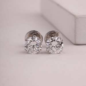 Pendientes de Diamante Cultivado en Laboratorio con Corte Redondo de 1.01CT, Oro Blanco de 14K, Joyería Elegante de Última Moda para Mujer, Regalo de Boda - Product Image 1