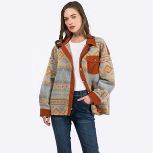 Veste Shacket Personnalisée en Gros pour Femme, Motif Jacquard Aztec, en Tweed, avec Revers, Manteau Shacket pour Femme, Vêtement d'extérieur Tendance pour Femme - Product Image 1