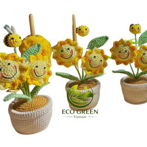 Plante en pot fleurie au crochet faite à la main, décoration mignonne en fil tricoté pour la maison, le bureau, les mariages, les anniversaires, la fête des mères, vente en gros - Product Image 3
