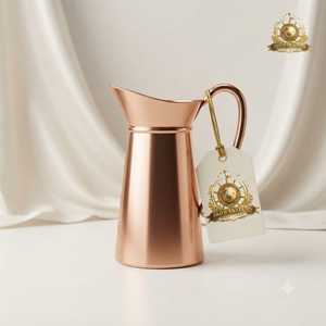 Carafe en cuivre pur à motif embossé complexe avec couvercle et poignée, récipient de stockage d'eau en cuivre antique vintage, vaisselle d'exportation - Product Image 5
