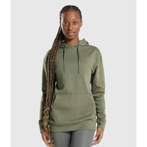 Sweat-shirt à capuche personnalisé pour femme en molleton de coton, coupe oversize décontractée, OEM ODM, vente en gros, vert olive uni - Product Image 1