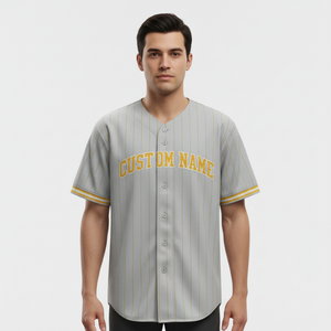 Custom <b>Baseball</b> Jersey Men's Striped Short Sleeve Breathable Polyester Uniform Personalized Name Print Front Button Closure - Product Image 4