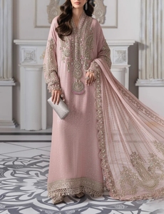 <b>Women</b> Plum Butterfly Embroidered <b>Kurta</b> Pant Dupatta Set Indian Pakistani Traditional Party Wear - Product Image 4