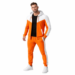 Custom Logo Men Tracksuit <b>White</b> Orange Hoodie Sweatpants Set Sportswear Training Running Gym Wear Supplier - Product Image 4