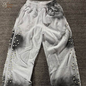 Pantalones de chándal de algodón con forro polar para mujer, estilo jogger, con estampado tie-dye y pedrería, corte ajustado, estilo urbano, con cordón, a la moda - Product Image 3