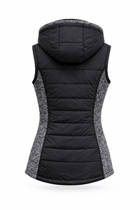 Veste matelassée noire sans manches à capuche pour femme – Gilet d'hiver isolé avec fermeture éclair et boutons-pression, en tricot contrastant - Product Image 2