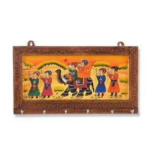 JaipurCrafts <b>Wooden</b> Rajasthani Art 6-Hook Hanging Key Holder-Decorative Home Organizer Brown - Product Image 2