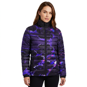 Blouson matelassé pour homme, imprimé abstrait violet, fermeture éclair, coupe-vent, décontracté, vêtement d'extérieur d'hiver, 100 % polyester, col montant, coupe ajustée - Product Image 2