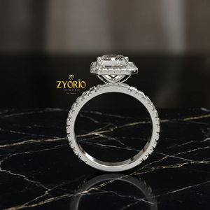 14K Gold Radiant Cut Lab Grown Diamond Halo Bridal Engagement <b>Ring</b> for Women - Product Image 3