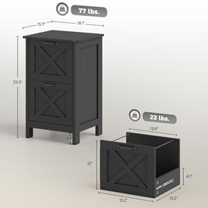 Mobiletto verticale rustico in stile farmhouse con 2 cassetti, nero anticato, per archiviazione documenti A4 e formato Letter - Product Image 3
