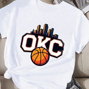 T-shirt décontracté à col rond pour femme avec motif graphique de basket-ball d'Oklahoma City (OKC) et impression par transfert thermique - Product Image 5