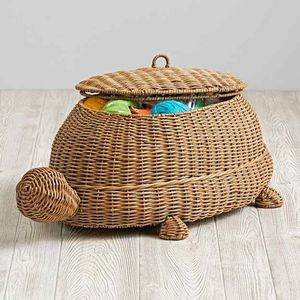 Modern Cute Handmade Rattan Turtle Storage <b>Basket</b> with Lid Natural <b>Woven</b> Toy Organizer for Kids Room Decoration and Home Storage - Product Image 4