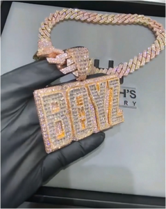 Colgante de Cadena con Nombre Personalizado de Moissanita VVS, Estilo Hip Hop, con Diamantes Baguette Engastados, Letra Inicial 3D, Joyería - Product Image 3