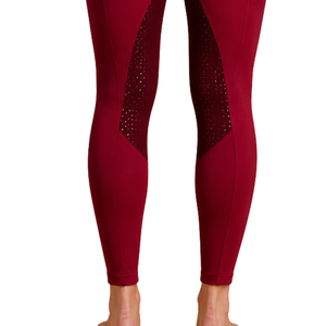 Leggings d'équitation bordeaux pour femmes, taille haute, avec grip en silicone extensible et poches zippées - Product Image 3