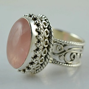 Rose <b>Quartz</b> Oval <b>Ring</b> 925 Sterling Silver Handmade Promise <b>Ring</b> for Women Jewelry gift for her bezel setting January Birthstone - Product Image 2