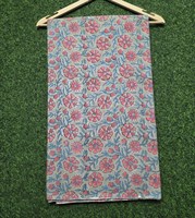 Tissu en coton tricoté imprimé floral, rose corail, bleu, feuilles, matière de couture, doux, léger, écologique, respirant, pour enfants et femmes