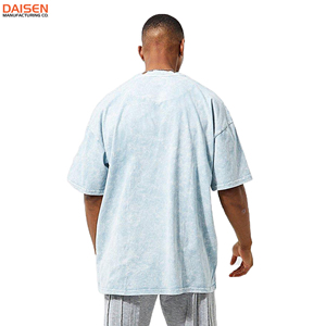 T-shirt oversize délavé à l'acide pour homme, style streetwear, coupe ample, en coton, manches courtes, design vierge personnalisable - Product Image 2