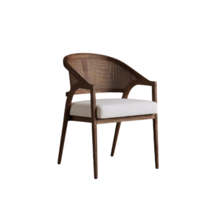 Fauteuil de jardin moderne en bois avec assise rembourrée et dossier en rotin, chaise de salle à manger, mobilier de loisirs - Product Image 2
