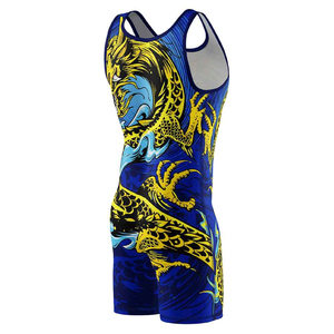 Adult Wrestling Singlet Sleeveless Compression One Piece Breathable Stretch Sports Performance Training Apparel Blue Yellow - Product Image 4