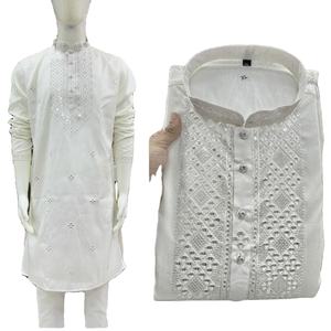 <b>Online</b> Sale Both Side Pocket Fancy Button Indian Premium <b>Ethnic</b> <b>Wear</b> Embroidery Work <b>Men's</b> Georgette Silk Party Kurta Raymond - Product Image 1