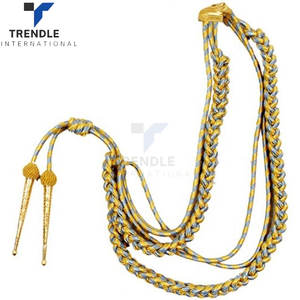 Cordón de hombro tipo aiguillette para uniforme, ecológico, hecho a mano, de nailon y algodón, plateado y dorado, con puntas metálicas doradas, en colores verde, azul cielo y con vetículas doradas. - Product Image 3