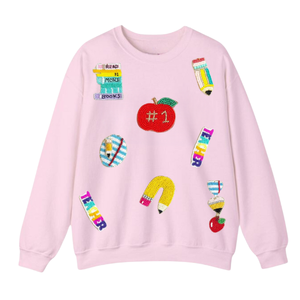 เสื้อพูลโอเวอร์ลำลองสีชมพูหวานแบบมีลวดลายพิเศษ ทรงโอเวอร์ไซส์ ผ้าฟู ระบายอากาศดี ไหล่ตก คอกลม แขนยาว เหมาะสำหรับกลับไปโรงเรียน - Product Image 1