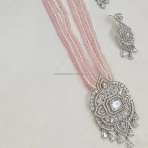 Ensemble de bijoux de mariée en diamant américain classique Collier et boucles d'oreilles en deux pièces pour mariage Style classique à la mode - Product Image 1