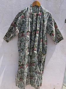 Bata Kimono Floral de Algodón para Mujer, Hecha a Mano con Estampado de Bloques, Bata de Baño, Vestido de Dama de Honor, Ropa de Dormir de Verano - Product Image 2