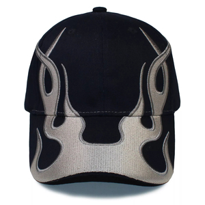 Gorra de Béisbol Negra de 6 Paneles con Bordado de Llama Plateada, Unisex, Estilo Urbano, Ajustada, Tela Twill, para Adultos, Uso Casual - Product Image 2