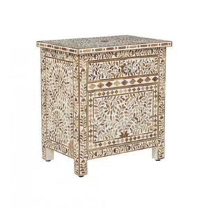 Decorative Bone Inlay Modern Nightstand with Floral Pattern and 1 Drawer Storage <b>Cabinet</b> for Bedroom - Product Image 2