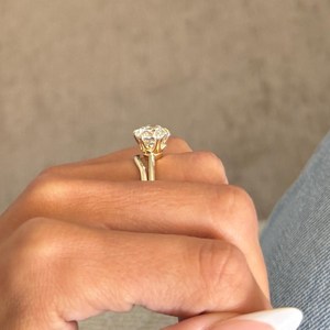 3 Carat Round Cut Lab Grown Diamond Engagement <b>Ring</b> Set Solitaire <b>Ring</b> and <b>Plain</b> Wedding Band 14k Yellow Gold IGI Certified - Product Image 4
