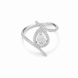 Anillo Abierto de Oro Puro de 14K Certificado con Diamante de Laboratorio en Forma de Pera Central, Estilo Eternidad, Anillo de Compromiso Bypass, Regalo de Aniversario - Product Image 5