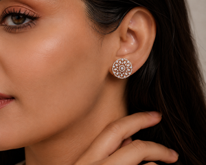 Rose Gold Floral Lab Grown Diamond <b>Stud</b> <b>Earrings</b> | Vintage Inspired Bridal Jewelry | OEM ODM Manufacturer - Product Image 2