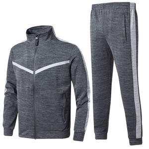 Survêtement gris zippé pour homme, sweat-shirt sportif à manches longues avec poches latérales, vêtements de sport respirants, tenue décontractée d'automne - Product Image 1