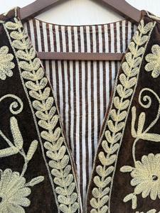 Bohemian Brown Velvet Cotton Suzani Embroidery Vest Coat Bohemian Ethnic <b>Waistcoat</b> Handmade Textile Art Wholesale Apparel Jacket - Product Image 2
