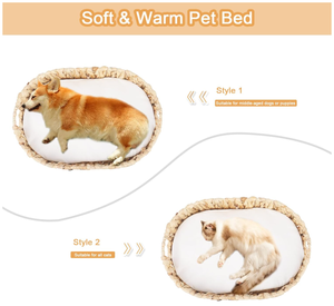 Artex Hai Nam Handwoven Eco-Friendly Soft Water hyacinth Portable Pet <b>Bed</b> for Dogs/Cats/<b>Rabbits</b> Removable Washable Cushion - Product Image 5