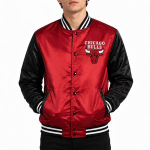 Veste en satin personnalisée, couleur de l'équipe de basket de Chicago, rouge et noir, logo brodé, veste bomber, vêtements d'équipe, fabricant en gros - Product Image 2