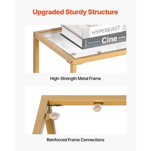 Modern 2-Tier Rectangle Console <b>Table</b> with Tempered Glass Top and Iron Legs Golden <b>Sofa</b> <b>Side</b> <b>Table</b> and Desk - Product Image 5