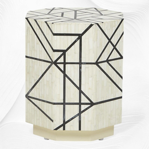 Table d'appoint en marqueterie faite à la main – Design moderne noir et blanc |   Table d'appoint contemporaine |   Décoration intérieure - Product Image 4