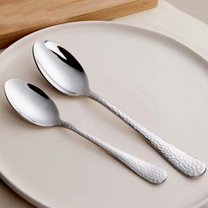 Cuillère en vrac personnalisée en acier inoxydable haut de gamme brillant épais pour restaurant mariage simplicité feuilles ensemble de cuillères à manche en bout - Product Image 2