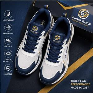 รองเท้ากีฬา GANVOX GLOBAL แบบตาข่ายร้อยเชือก ระบายอากาศได้ดี สำหรับทุกเพศ สีกรมท่า-ขาว-ทอง เย็บแบบไร้รอยต่อ เหมาะสำหรับเล่นกีฬาและกิจกรรมกลางแจ้ง - Product Image 3