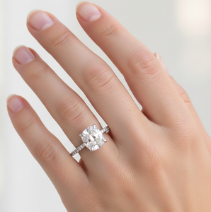 Anillo de Boda de Oro Blanco Sólido de 14K y 18K con Diamantes de Laboratorio Certificados IGI y Plata de Ley 925, Diseño Halo Oculto - Product Image 6