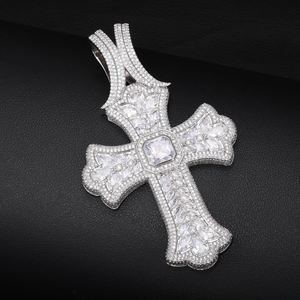 Pendentif Croix Iced Out en Moissanite Diamant, Chaîne Cubaine en Argent 925, Bijoux Hip Hop - Product Image 5