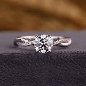 Anillo de compromiso de vástago trenzado de oro blanco sólido de 14K, anillo de regalo de promesa de aniversario de boda de diamante cultivado en laboratorio de corte redondo para ella - Product Image 1