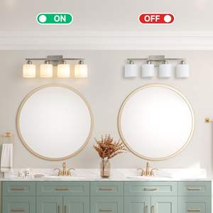 Modern 4-Light <b>Bathroom</b> Vanity Light Fixtures Brushed Nickel Wall Sconces Milky White Frosted Glass Shades E26 Socket (<b>Bulbs</b> Not - Product Image 2