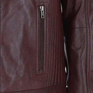 Chaqueta de Motociclista de Cuero Genuino Color Borgoña para Hombre, Cuello Alto, Cierre de Cremallera, Manga Regular, Estilo Otoñal - Product Image 3