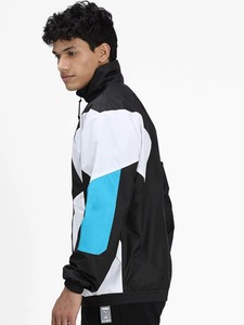 Men's Color Blocked <b>Racer</b> <b>Jacket</b> With Zipper And Pockets Windproof Oversized Fit Black White Blue Polyester Outdoor Wear - Product Image 3