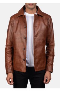 Veste en cuir véritable marron pour homme, style classique décontracté, boutonnée, fabrication sur mesure OEM, vente en gros - Product Image 3