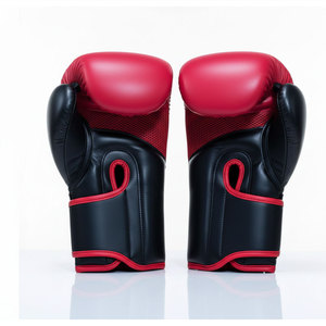 Gants de boxe en similicuir rouge avec sangle de poignet en velcro pour adultes, pour l'entraînement - Product Image 2