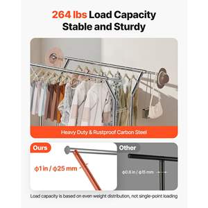 Adjustable Height Carbon Steel <b>Clothes</b> <b>Rack</b> 264 Lbs Load Capacity 2 Hanging Rods 2 Storage Shelves <b>for</b> <b>Bedroom</b> <b>Rack</b> Drying - Product Image 4